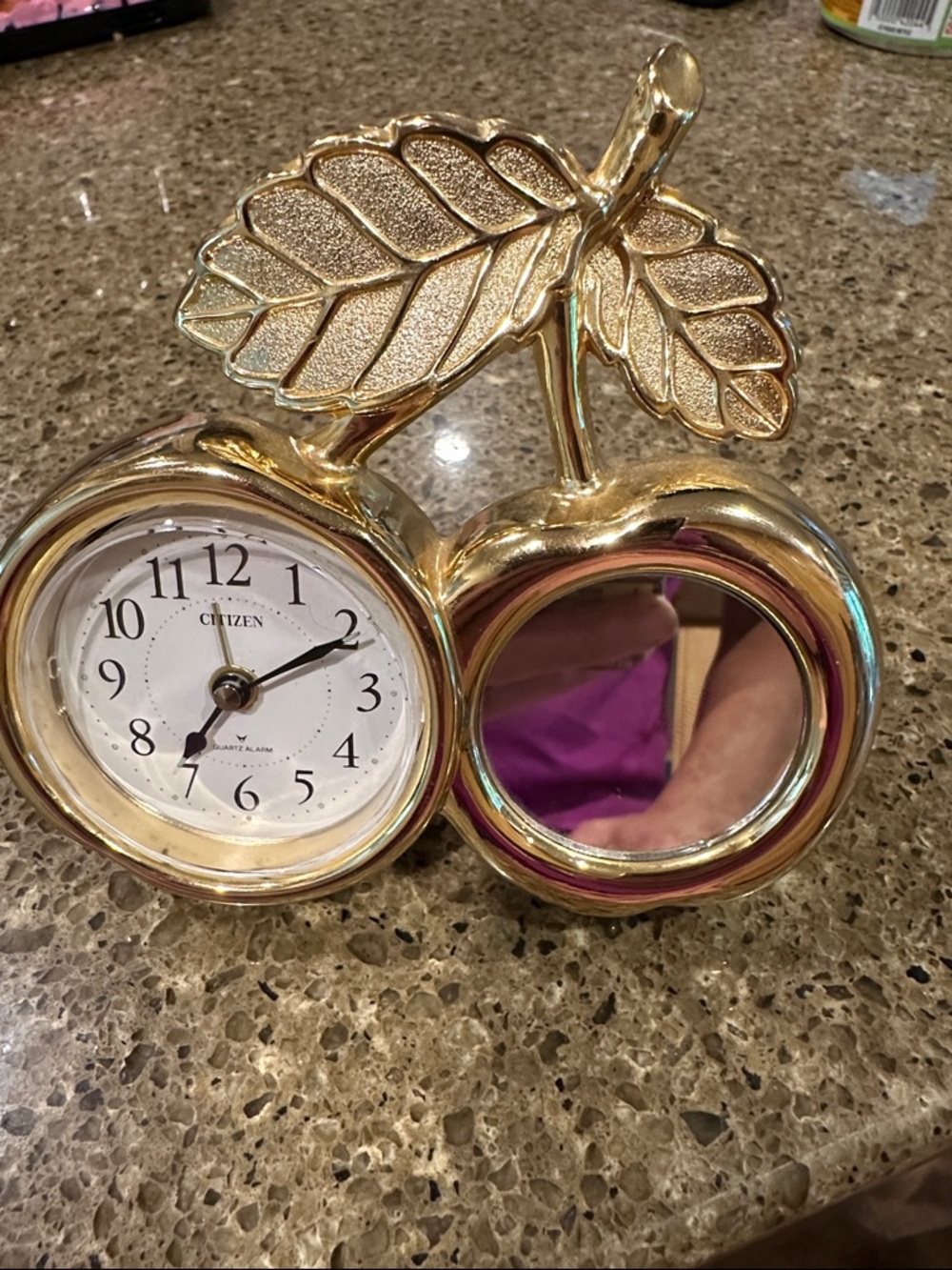 Vintage Citizen Gold Apple-Shaped Clock and Mirror DOES NOT WORK